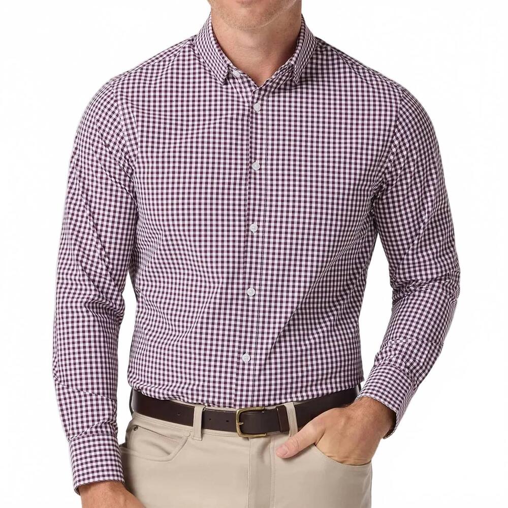 NEW MIZZEN + MAIN gingham leeward long sleeve shirt in eggplant